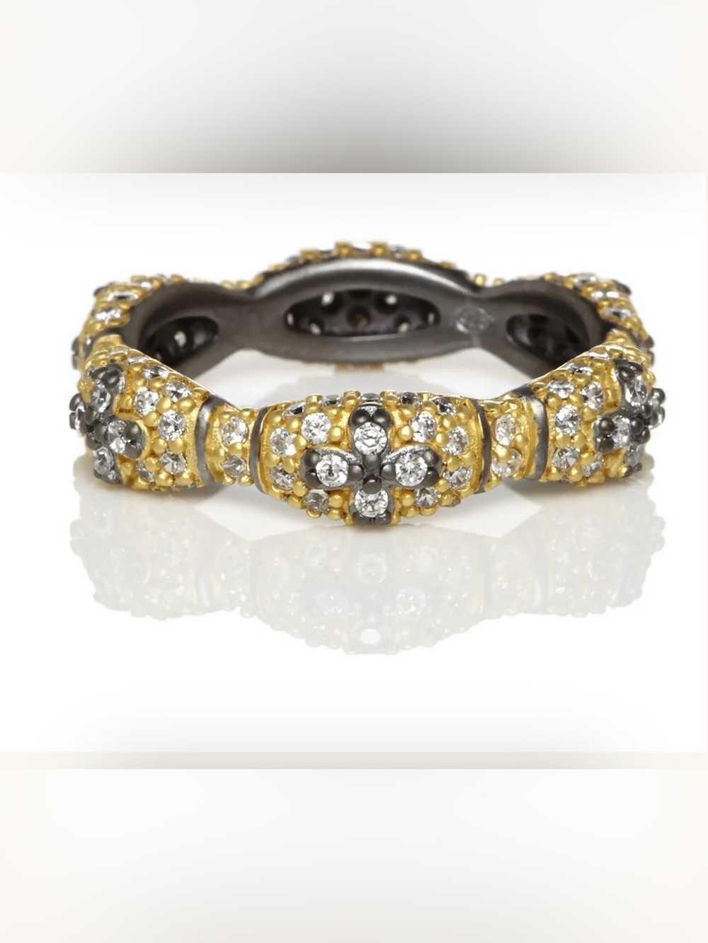 Freida Rothman MARQUISE CLOVER ETERNITY BAND RING Gold & Black Pave NWT